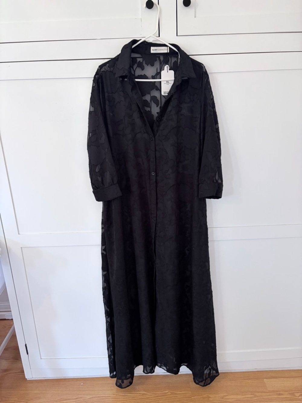 Glory Connection Black Floral Sheer Button Up Long Sleeve Maxi Dress Size XL